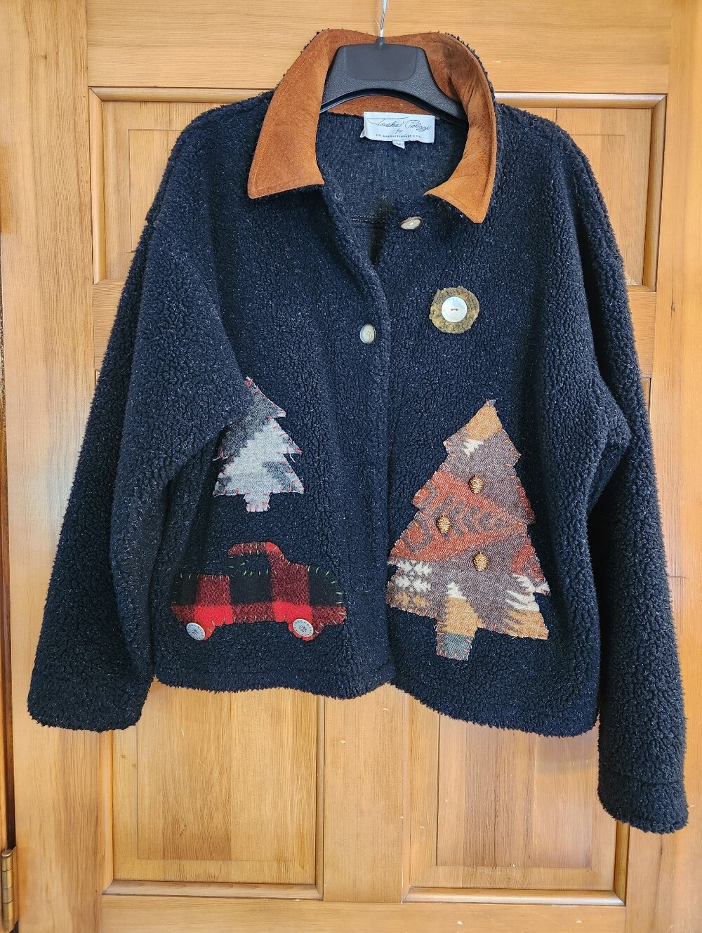 Vintage Tasha Polizzi Sherpa Jacket Rustic Holiday Christmas Appliqué Size M